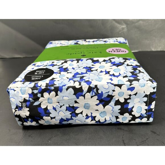 KATE SPADE VINTAGE GARDEN Indigo Blue Floral Print Cotton QUEEN Sheet Set NEW - Picture 5 of 8